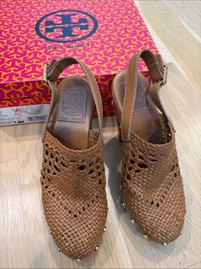 Tory Burch Brown Woven Slingback Clogs